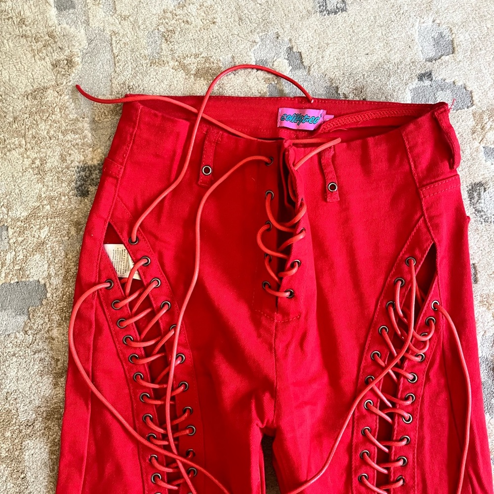 Edikted red flared jeans